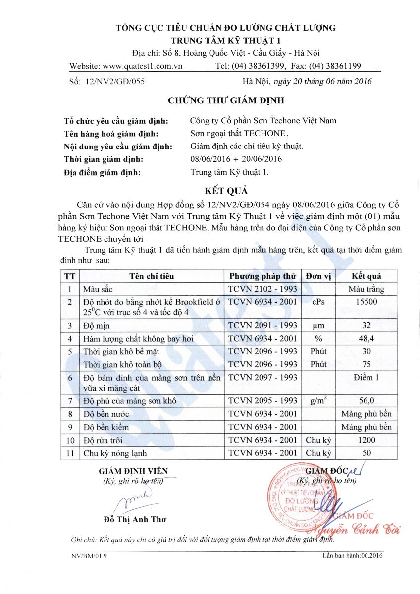 kết quả hình ảnh giám định chất lượng sơn techone