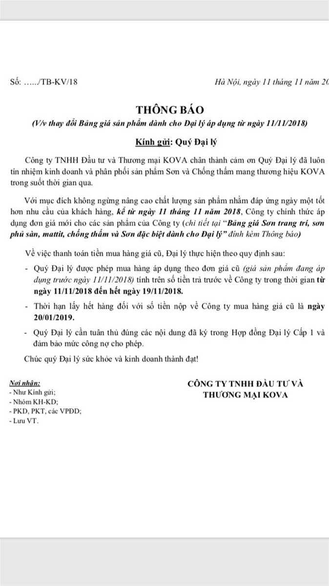 kết quả tìm kiếm hình ảnh bảng giá sơn Kova